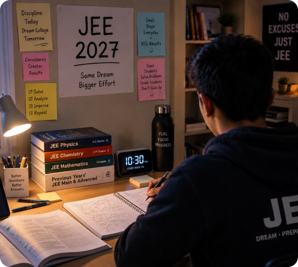 JEE 2027 student preparing with a structured test plan