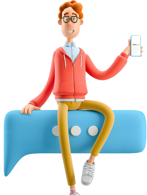 Character holding phone
