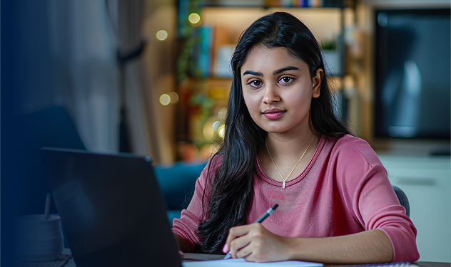 Student studying with a laptop, ready to begin instantly